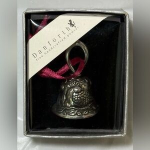 Danforth Pewter Christmas Bell Mini Ornament Partridge Pear Tree Rings 1.75"H